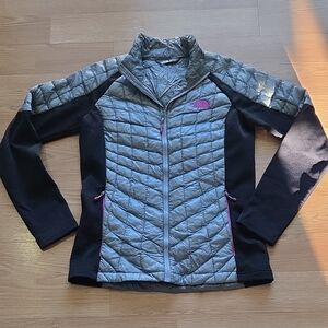 The North Face Metallic Gray Jacket with Pink Logo